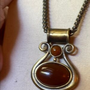 Elegant Silver and Brown Pendant Necklace